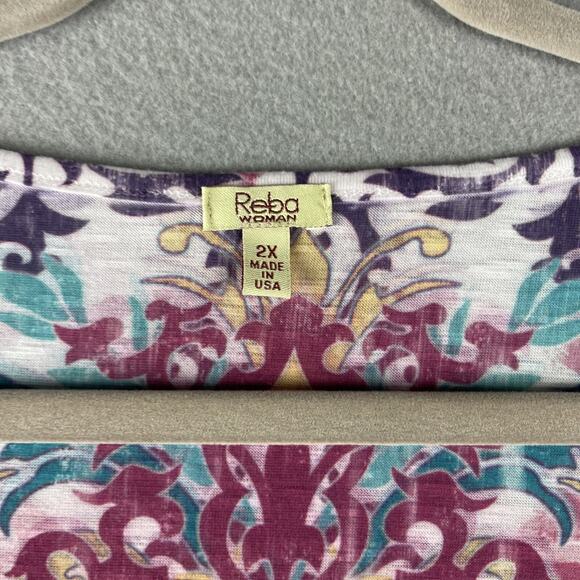 Reba Top Women 2X Burnout Southwestern Rhinestone Aztec Artsy Stretchy Patterned - Picture 5 of 13